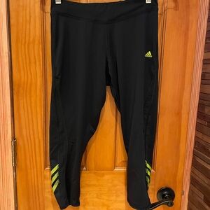 Adidas women Black Leggings with Green Accents ,like new.